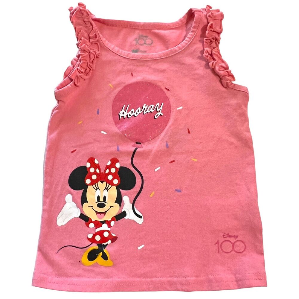 Disney 100‎ Toddler Pink Ruffle Tank Top Minnie Mouse 3T Celebrate Balloon